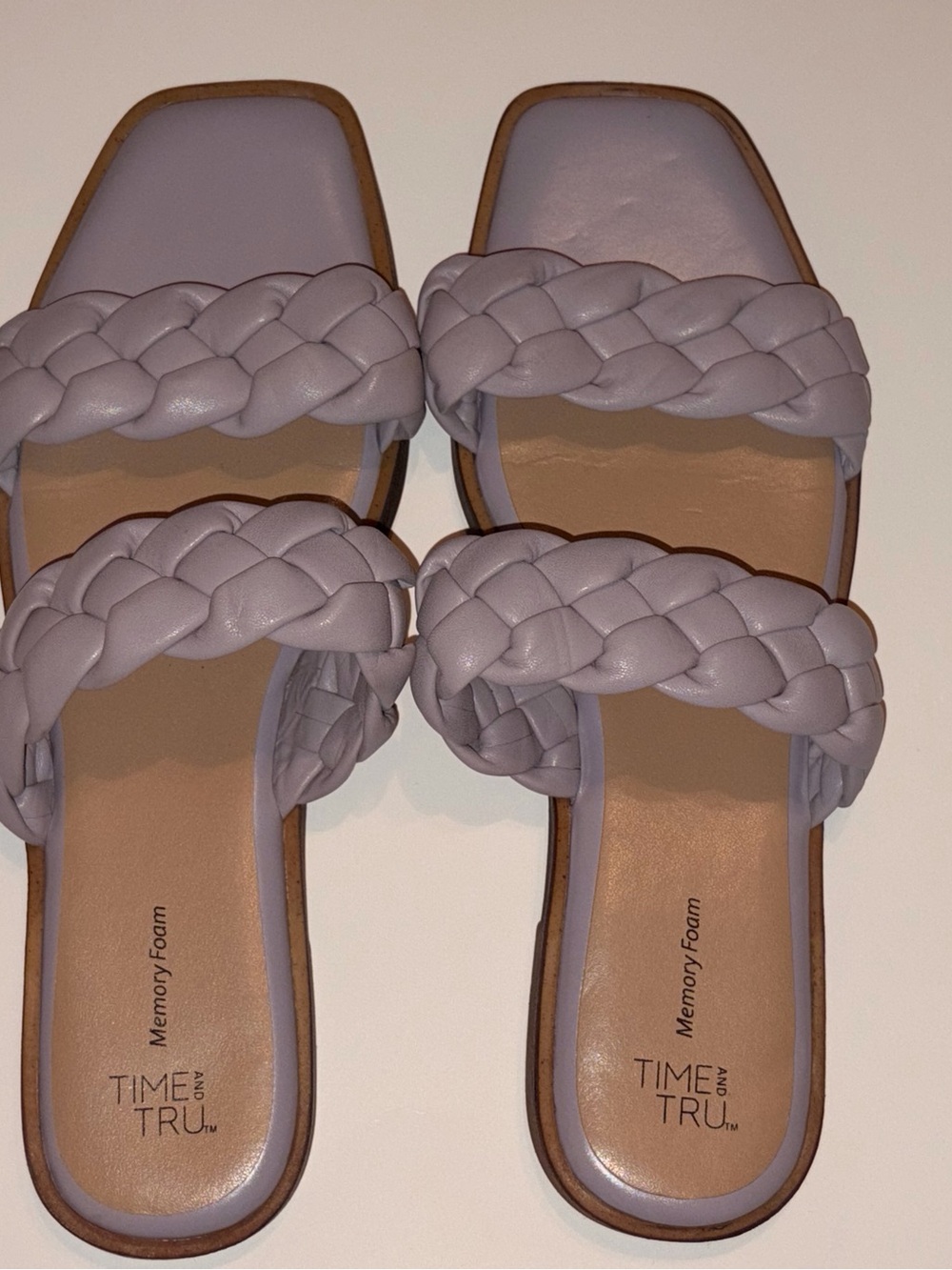 Time and Tru Braided Double-Strap Lilac Slide Sandals